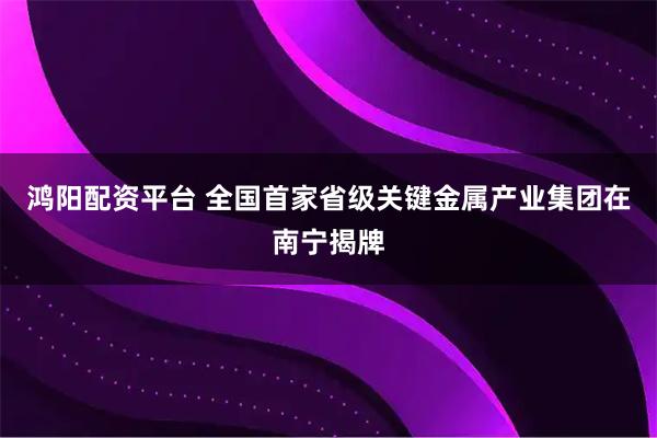 鸿阳配资平台 全国首家省级关键金属产业集团在南宁揭牌